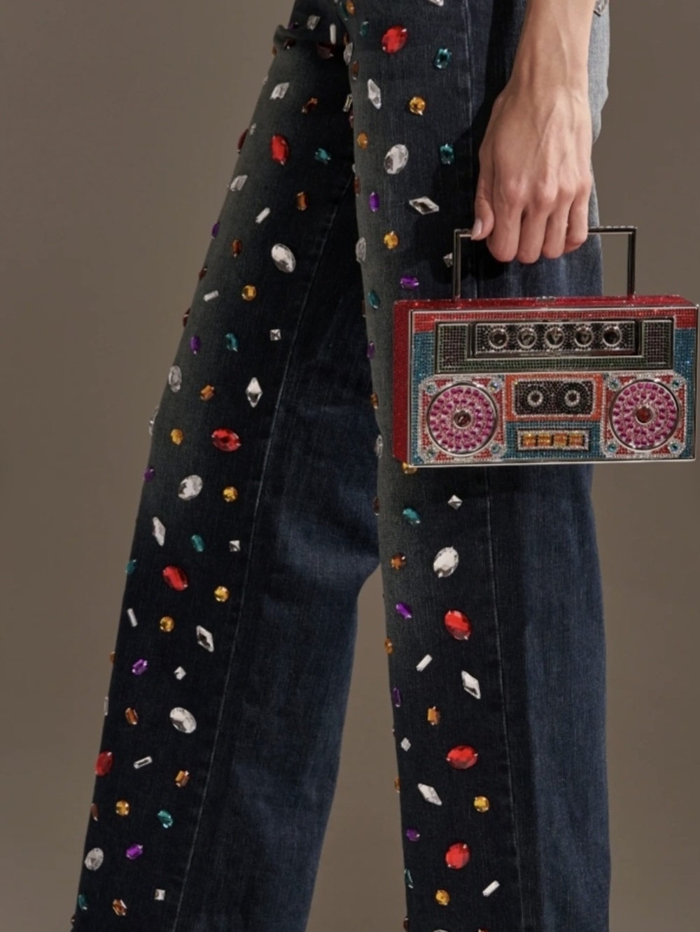 AKIRA Straight-Leg Jeans with Multicolor Jewel Embellishments - Dark Wash - Picture 4 of 9